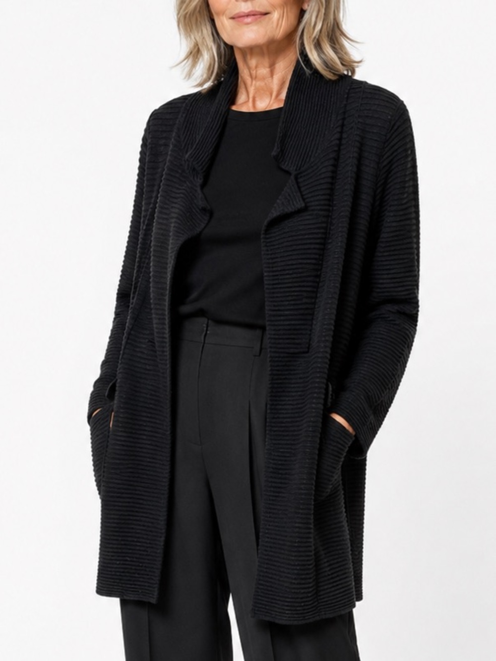 Eileen Fisher Cotton Blend Textured Long Cardigan Sweater Large